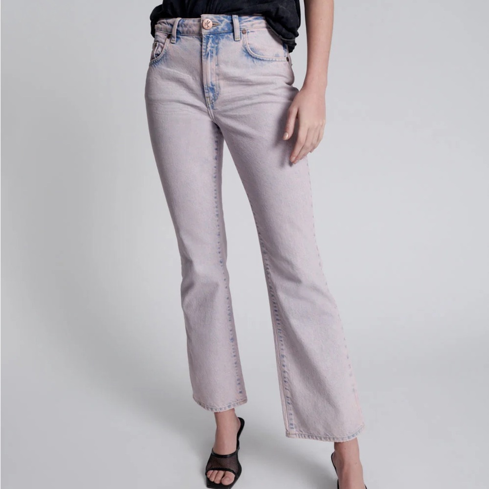 Oneteaspoon Charlie High Waist Slim Flared Denim Jeans Pink Haze 26